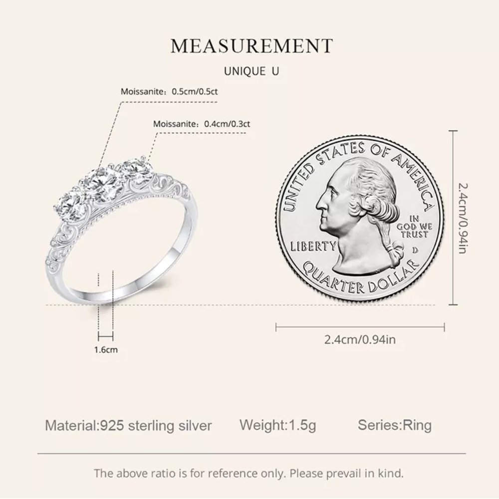 Stunning Petite 3 Stone GRA Certified 1.10Ctw Moissanite Diamond Ring - Picture 11 of 15